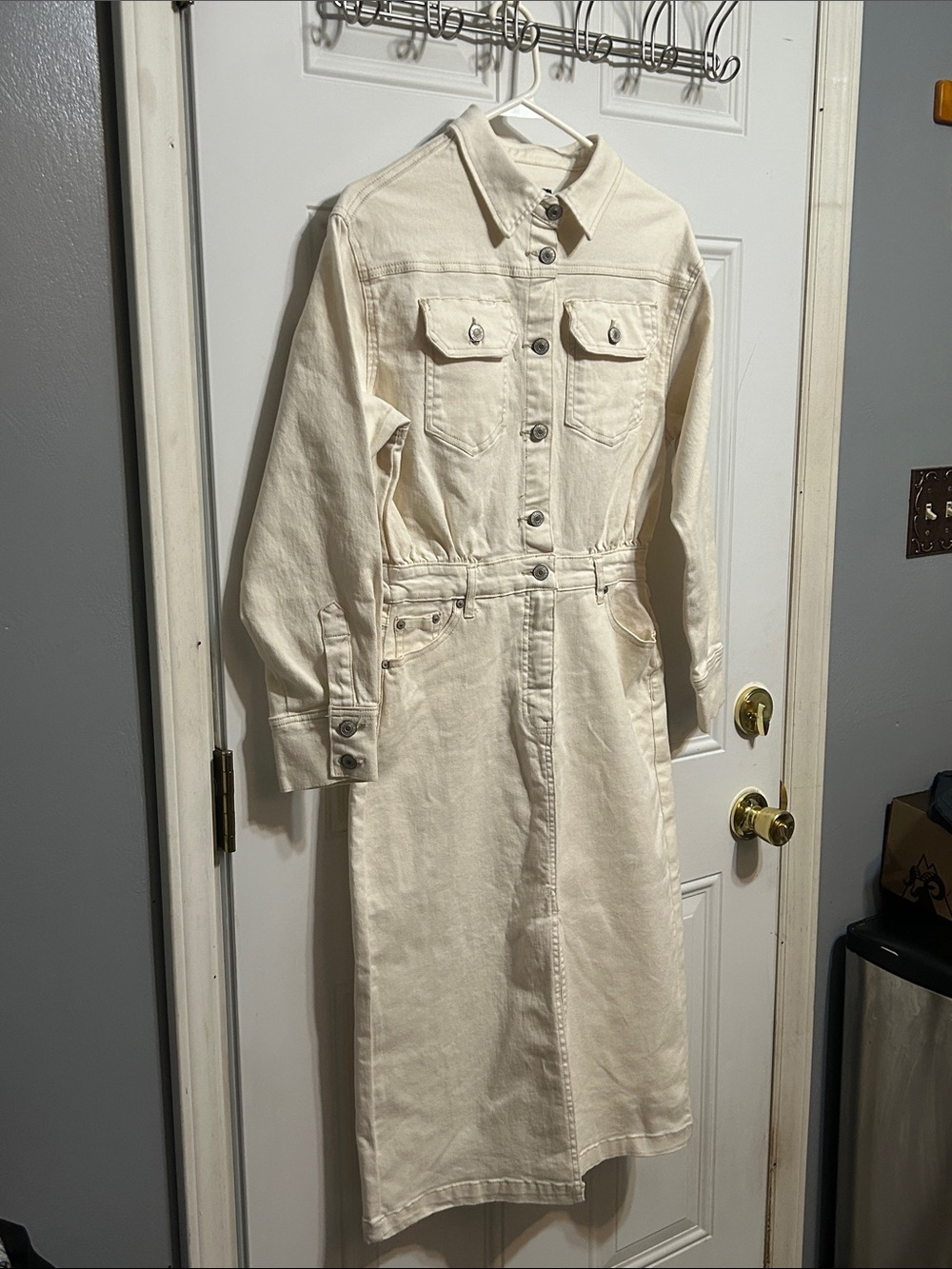 Women's Long Sleeve Cream Denim Shirt Dress NWOT